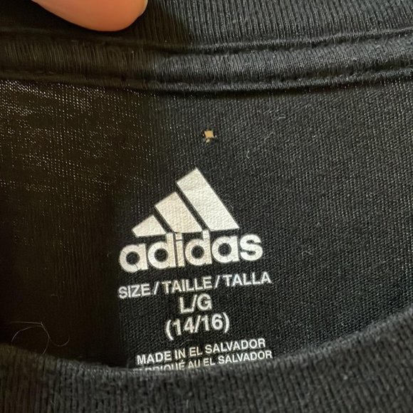 Youth 14/16 Large - Women SMALL -Black Adidas T-Shirt - Picture 2 of 2